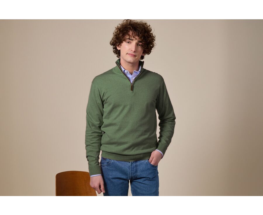 Lime Green organic cotton/cashmere half-zip thin pullover - VLAD