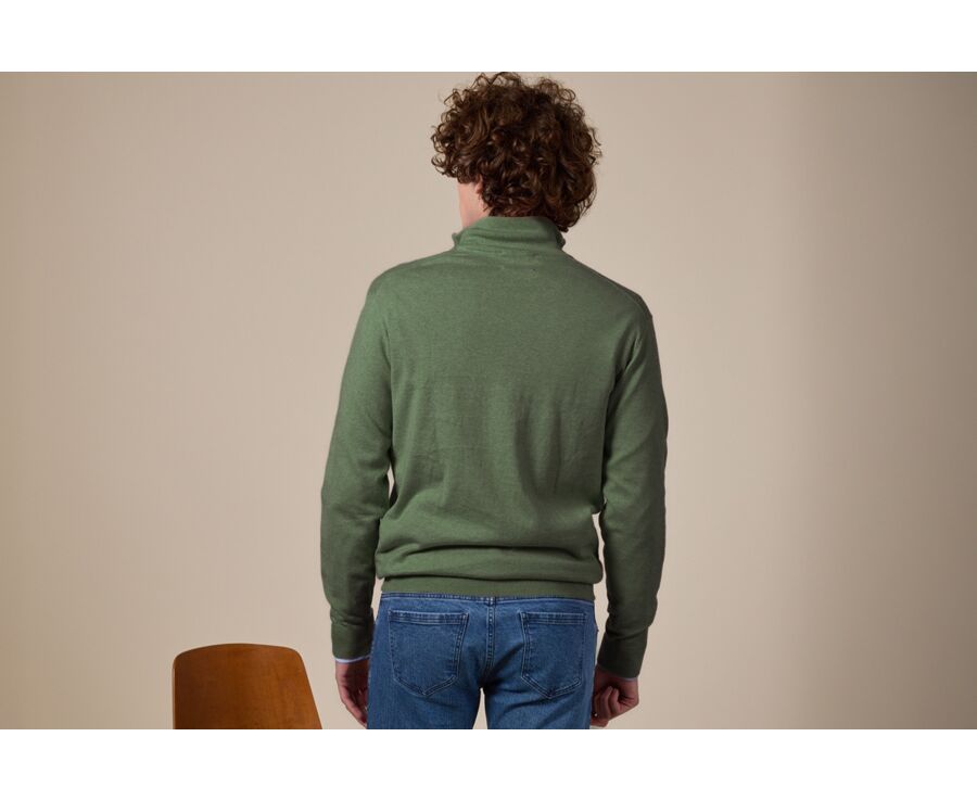 Lime Green organic cotton/cashmere half-zip thin pullover - VLAD