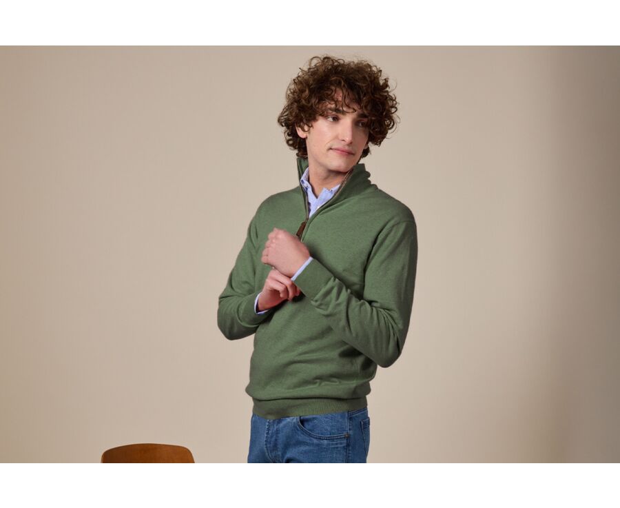 Lime Green organic cotton/cashmere half-zip thin pullover - VLAD