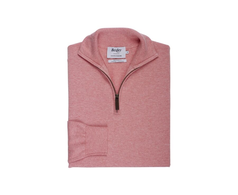 Slim Men's Organic Cotton/Cashmere Sweater with Zipped Collar, Heathered Orange - VLAD