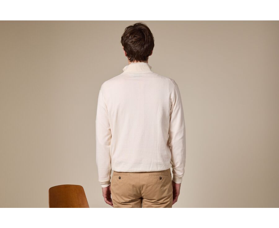 Slim Men's Organic Cotton/Cashmere Sweater with Zipped Collar, Heathered Ecru - VLAD