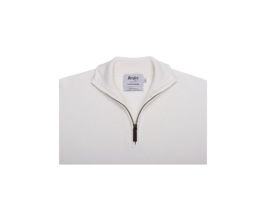 Slim Men's Organic Cotton/Cashmere Sweater with Zipped Collar, Heathered Ecru - VLAD