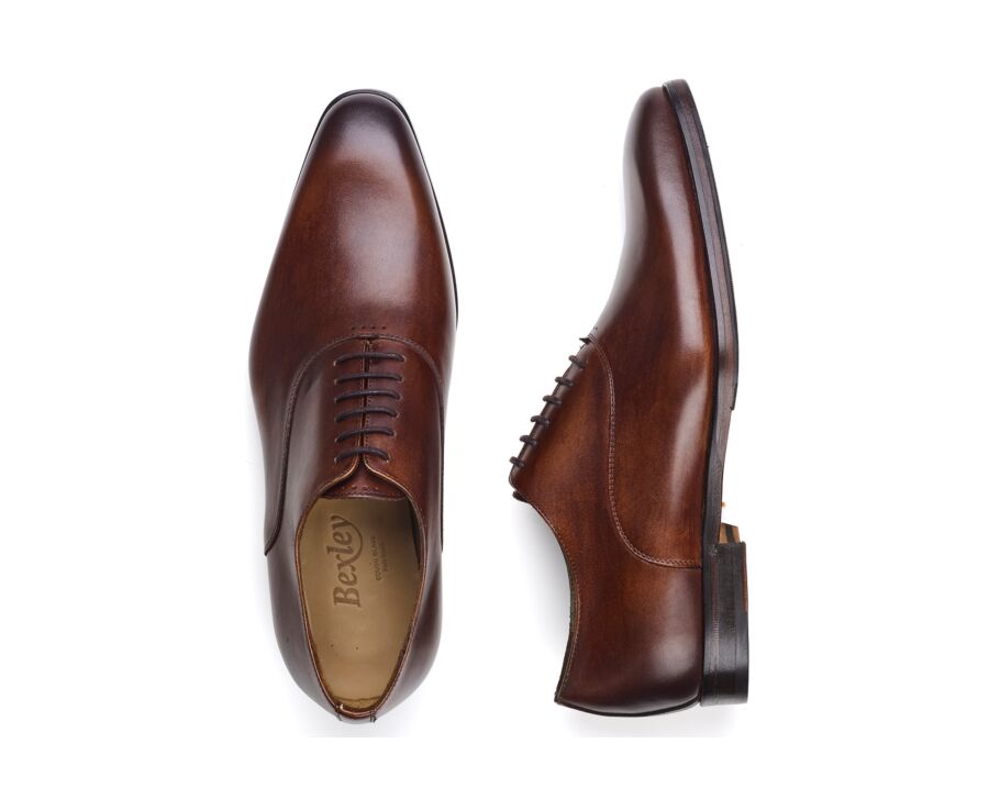 Men’s cognac patinated leather Oxford shoes - TREMEZZO PATIN