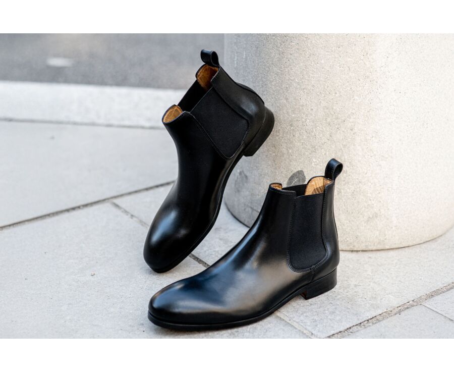 Black Leather Chelsea Boots - BERGAME PATIN