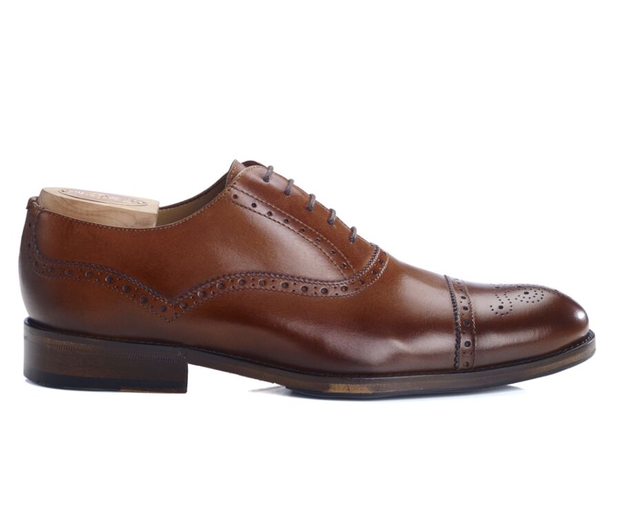 Patina Cognac Oxford shoes - Rubber pad - HILCOTT PATIN