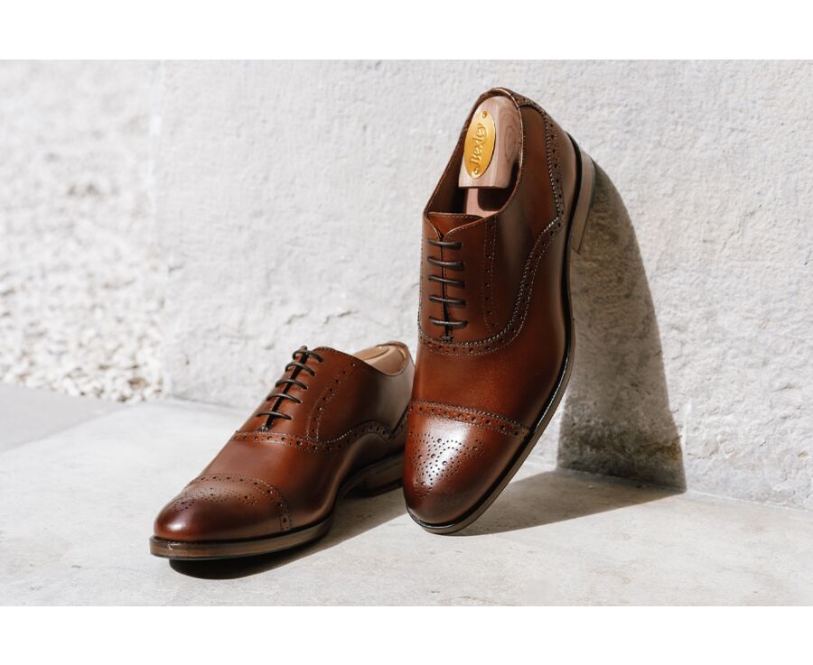 Patina Cognac Oxford shoes - Rubber pad - HILCOTT PATIN