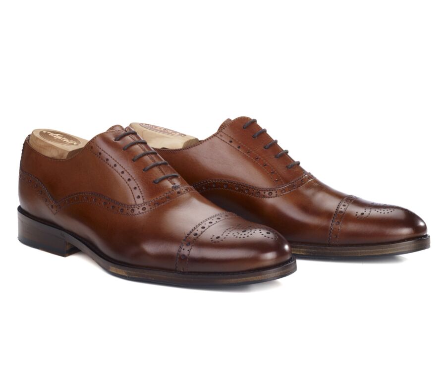 Patina Cognac Oxford shoes - Rubber pad - HILCOTT PATIN
