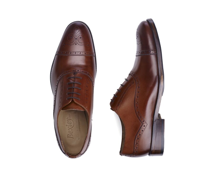 Patina Cognac Oxford shoes - Rubber pad - HILCOTT PATIN
