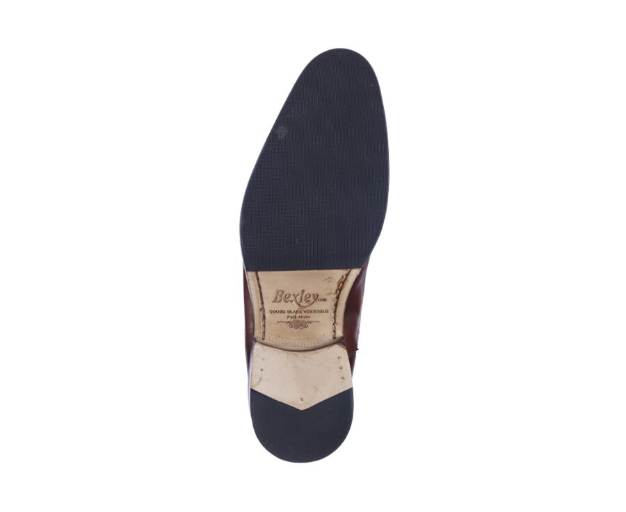 Patina Cognac Oxford shoes - Rubber pad - HILCOTT PATIN