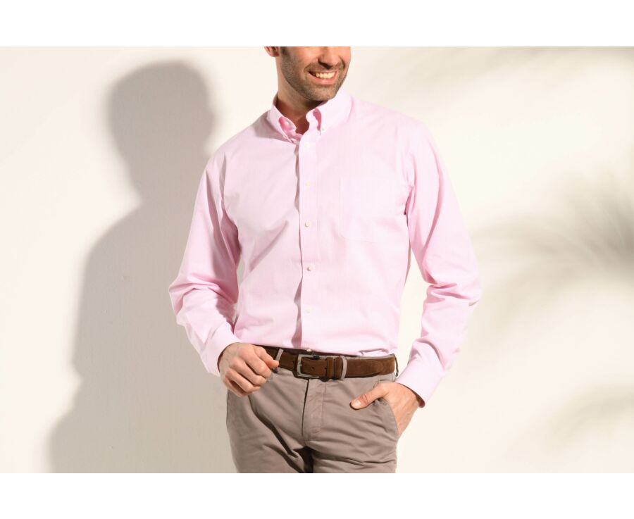 Shirt with thin Pink and White checks - Pocket - TIM