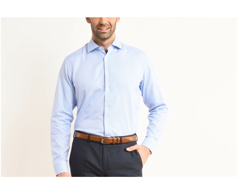 Blue sky and White Textured Shirt - Italian collar - TEODORO