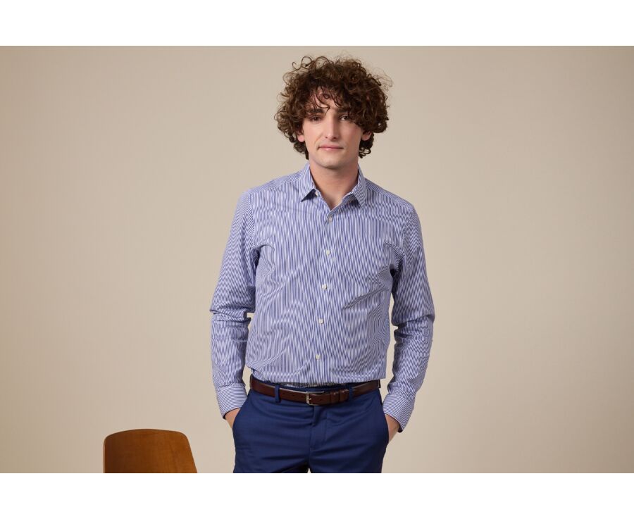 Navy and White striped cotton shirt - MAXIMILIEN