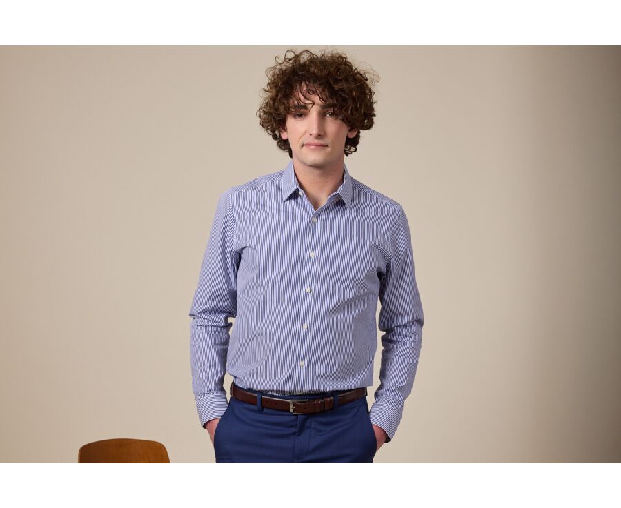 Navy and White striped cotton shirt - MAXIMILIEN