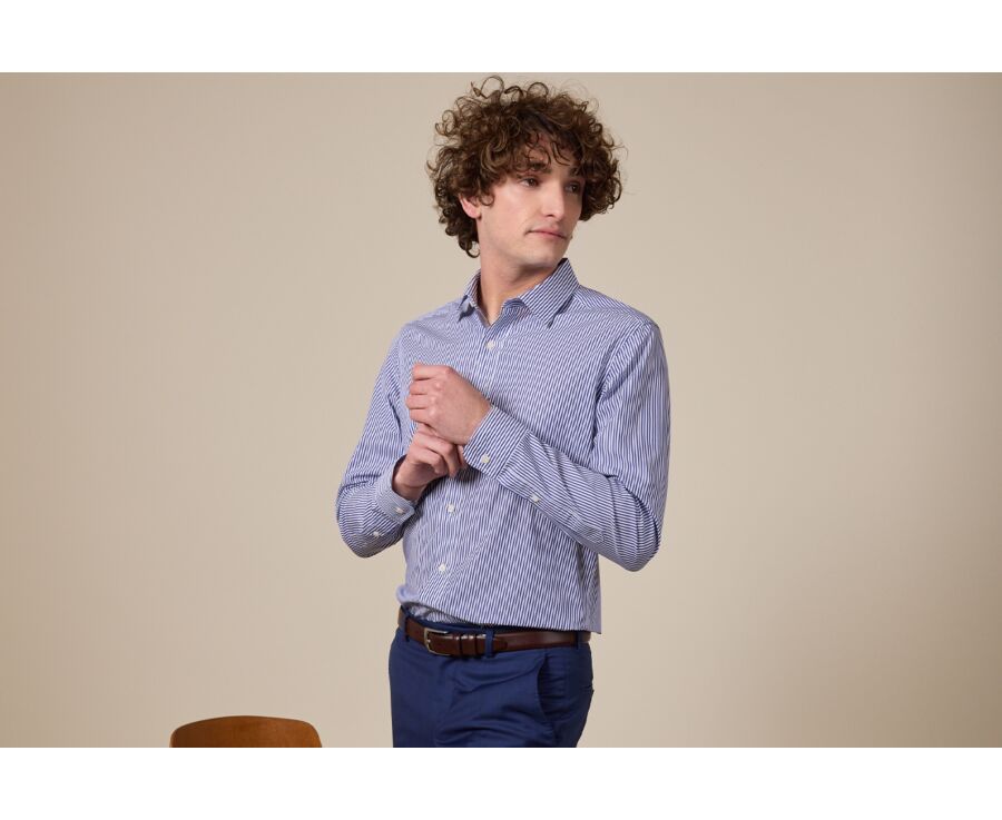 Navy and White striped cotton shirt - MAXIMILIEN