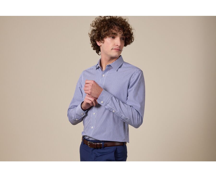 Navy and White striped cotton shirt - MAXIMILIEN