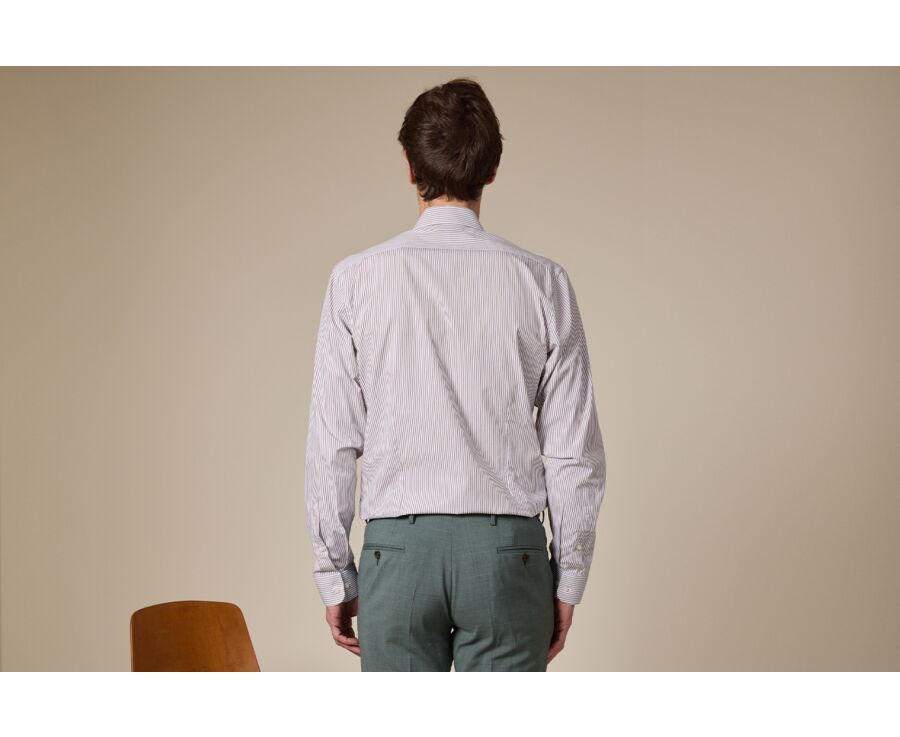 Taupe & White striped poplin shirt - MAXIMILIEN