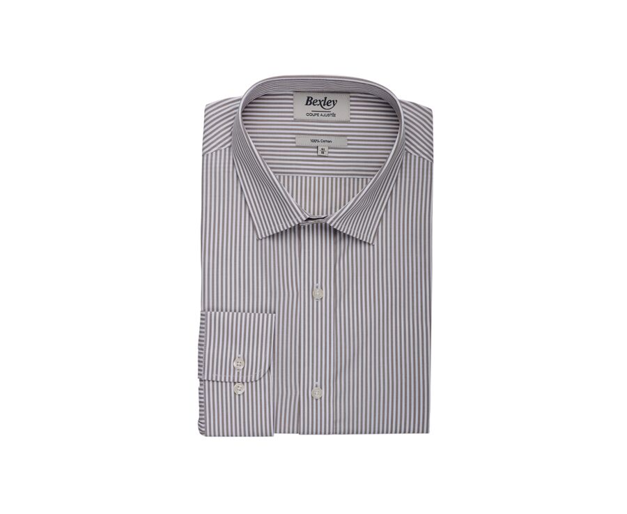 Taupe & White striped poplin shirt - MAXIMILIEN
