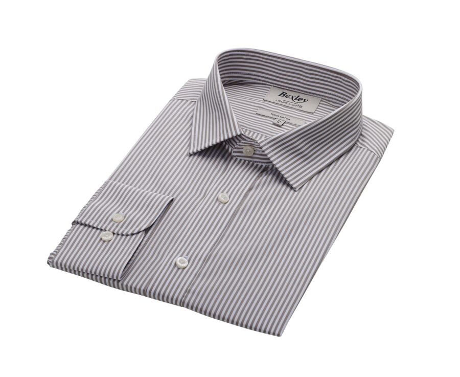 Taupe & White striped poplin shirt - MAXIMILIEN
