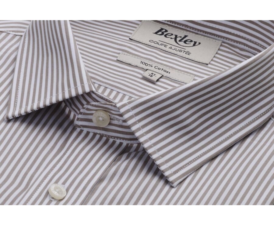 Taupe & White striped poplin shirt - MAXIMILIEN