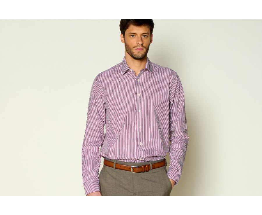 Burgundy & White striped poplin shirt - MAXIMILIEN
