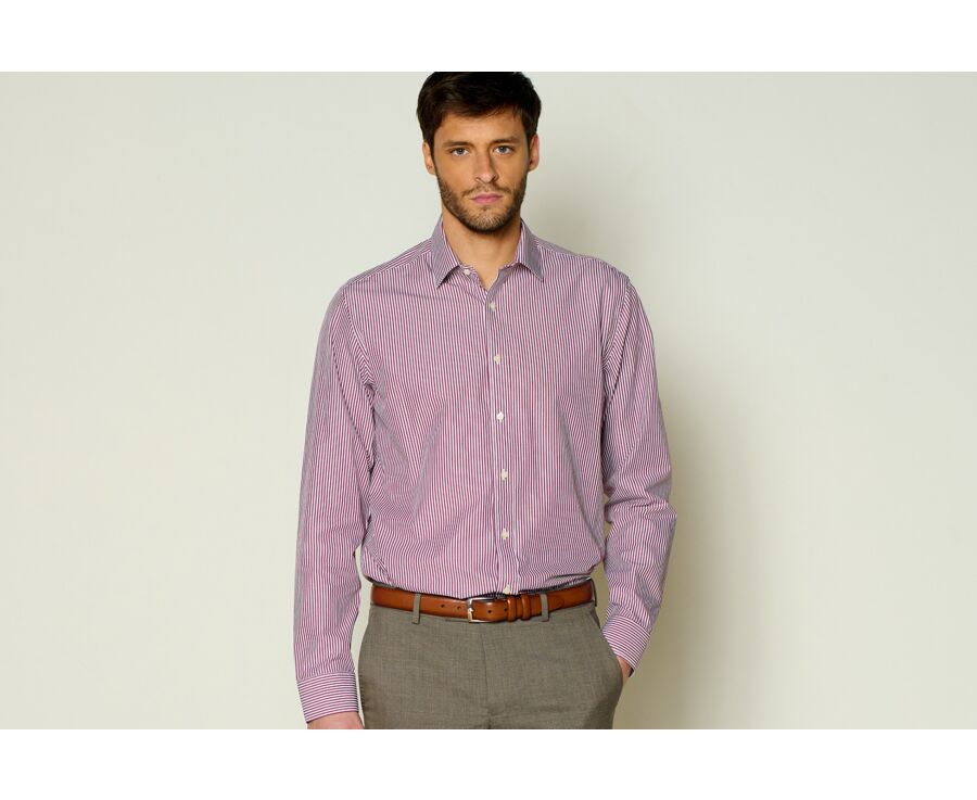 Burgundy & White striped poplin shirt - MAXIMILIEN