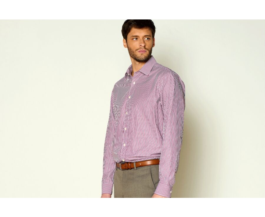 Burgundy & White striped poplin shirt - MAXIMILIEN
