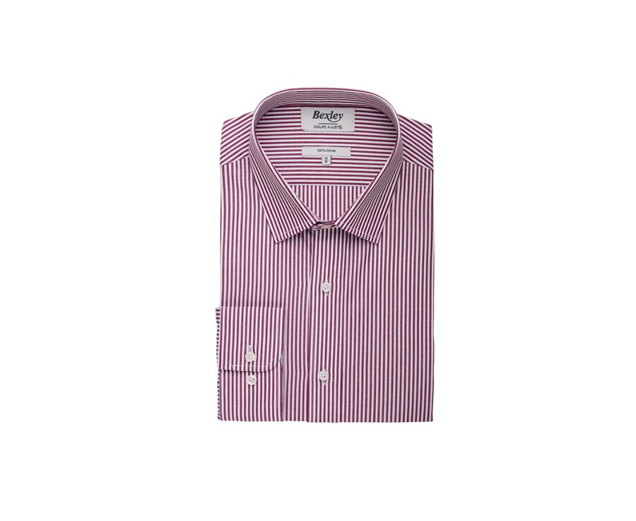 Burgundy & White striped poplin shirt - MAXIMILIEN