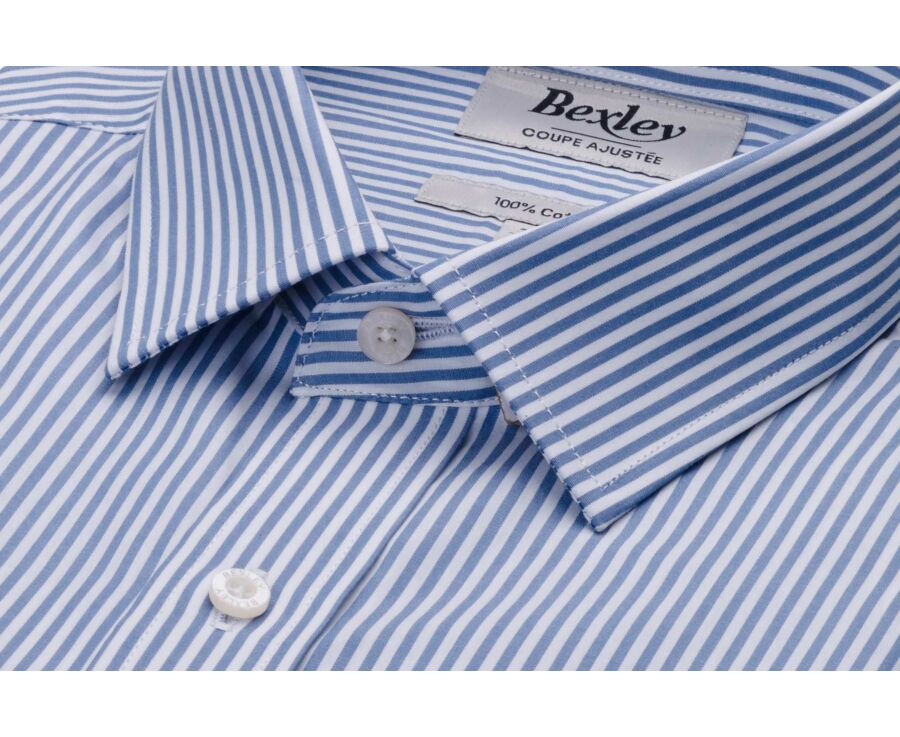 Grey Blue & White striped poplin shirt - MAXIMILIEN