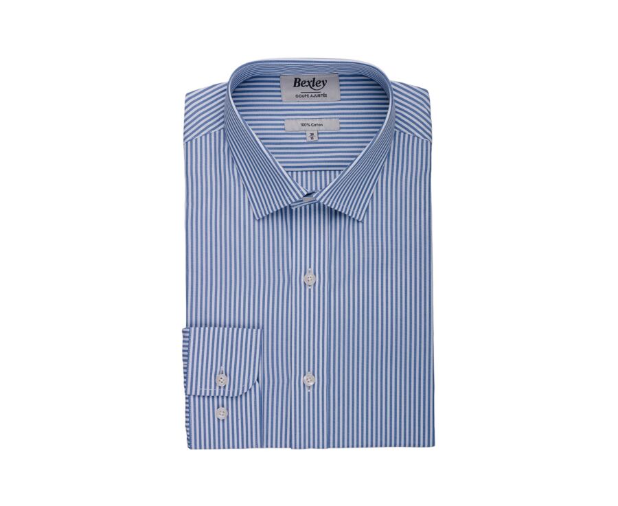 Grey Blue & White striped poplin shirt - MAXIMILIEN