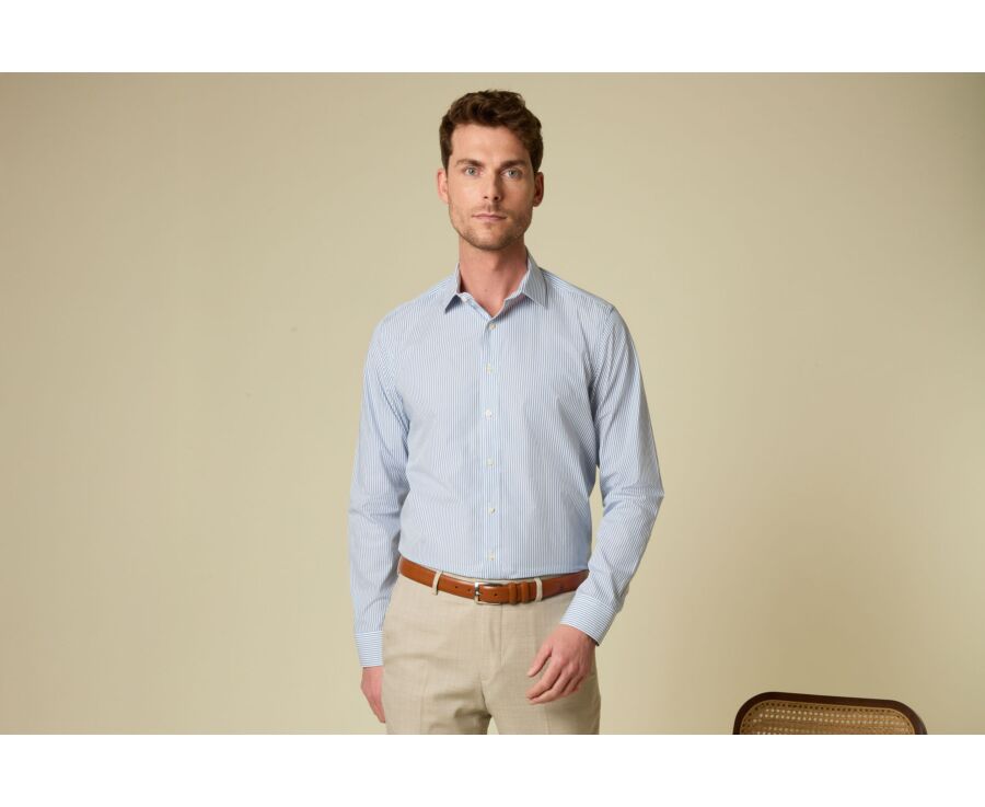 Grey Blue & White striped poplin shirt - MAXIMILIEN
