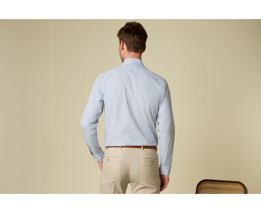 Grey Blue & White striped poplin shirt - MAXIMILIEN