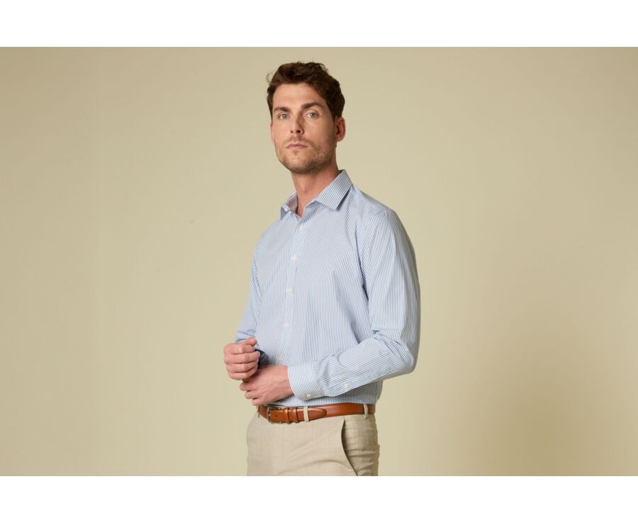 Grey Blue & White striped poplin shirt - MAXIMILIEN