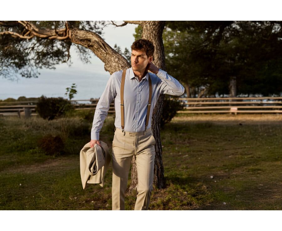 Men’s poplin striped shirt in blue grey and white - MAXIMILIEN