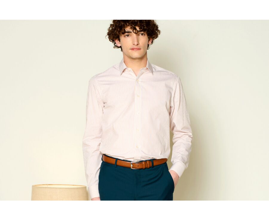 Beige & White striped poplin shirt - MAXIMILIEN