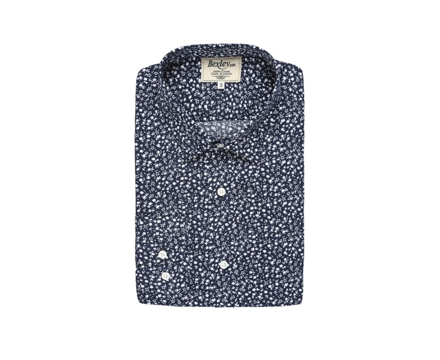 Navy shirt printed with white flowers patterns - MATHURIN