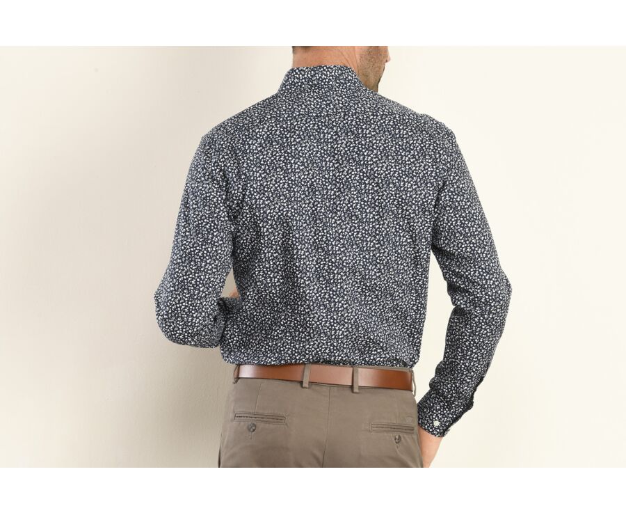 Navy shirt printed with white flowers patterns - MATHURIN