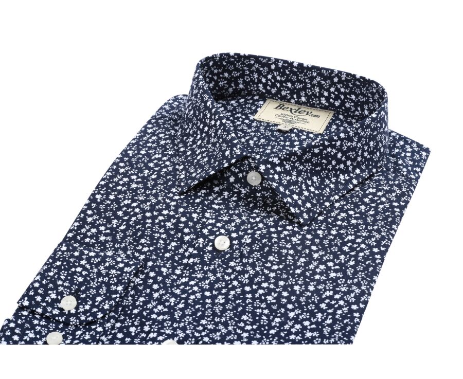 Navy shirt printed with white flowers patterns - MATHURIN