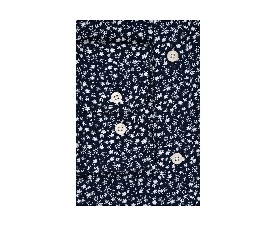 Navy shirt printed with white flowers patterns - MATHURIN