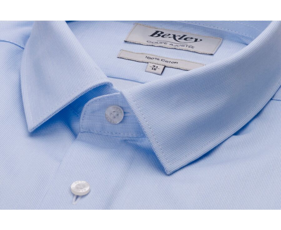 Pale Blue Cotton shirt - Straight collar - PATERNE CLASSIC