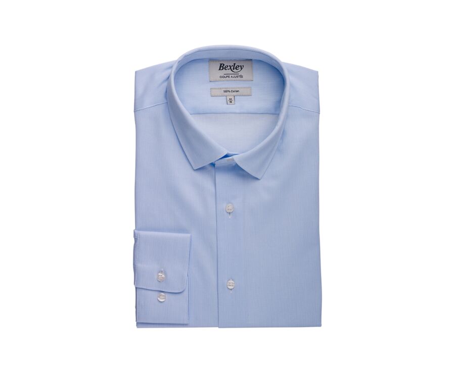 Pale Blue Cotton shirt - Straight collar - PATERNE CLASSIC