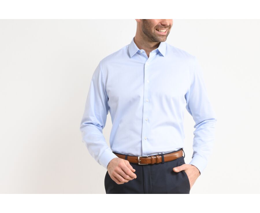 Pale Blue Cotton shirt - Straight collar - PATERNE CLASSIC