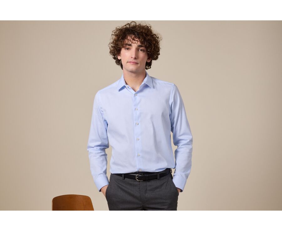 Pale Blue Cotton shirt - Straight collar - PATERNE CLASSIC