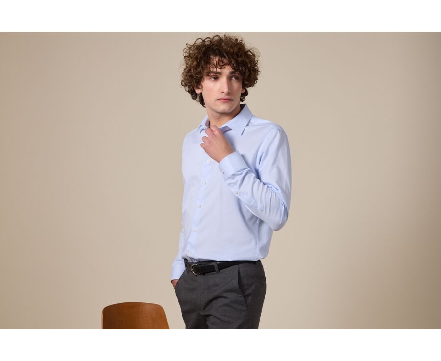 Pale Blue Cotton shirt - Straight collar - PATERNE CLASSIC
