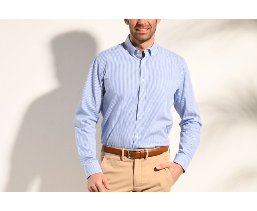 Cotton shirt with blue stripes - American collar - MARLOW