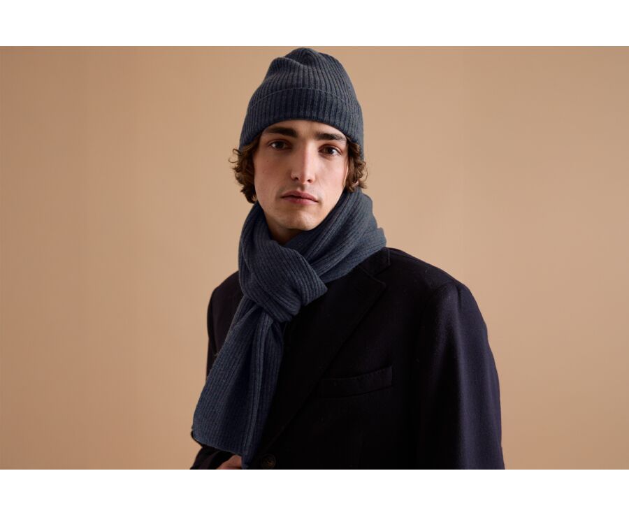 Grey Anthracite Melange Wool Beanie Hat - BENNETH