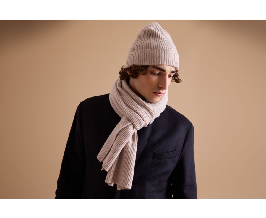 Light Beige Wool Beanie Hat - BENNETH