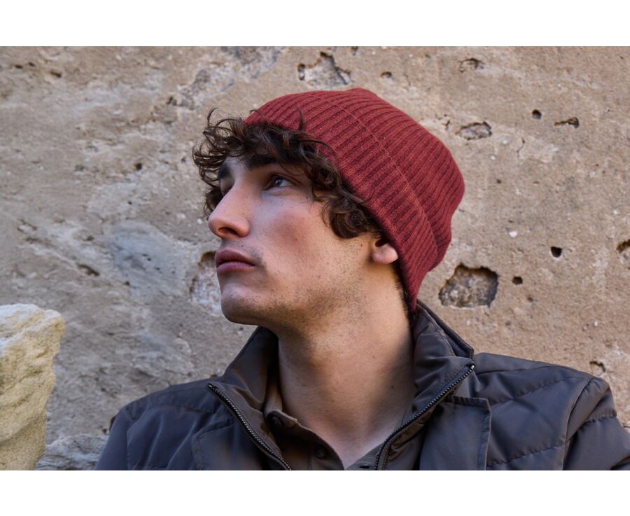 Red Melange Wool Beanie Hat - BENNETH