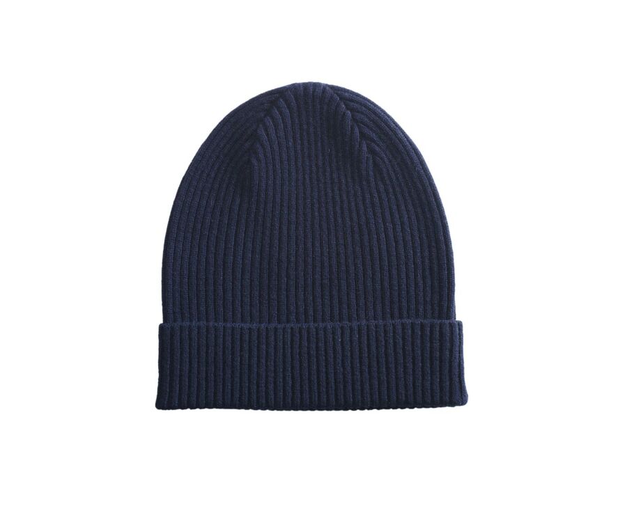 Navy Blue Wool Beanie Hat - BENNETH