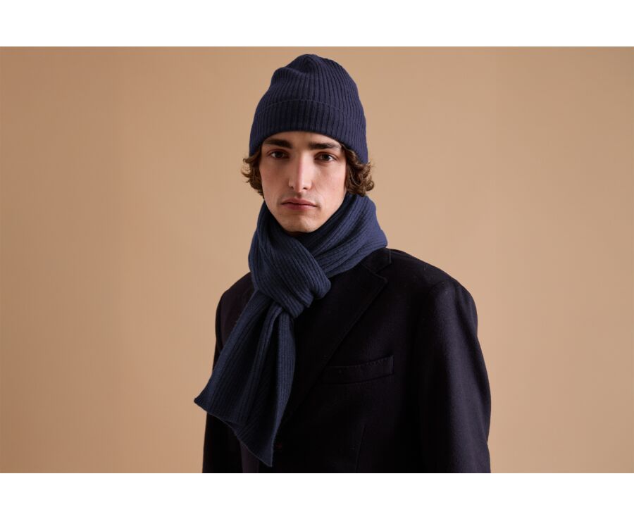 Navy Blue Wool Beanie Hat Benneth Bexley