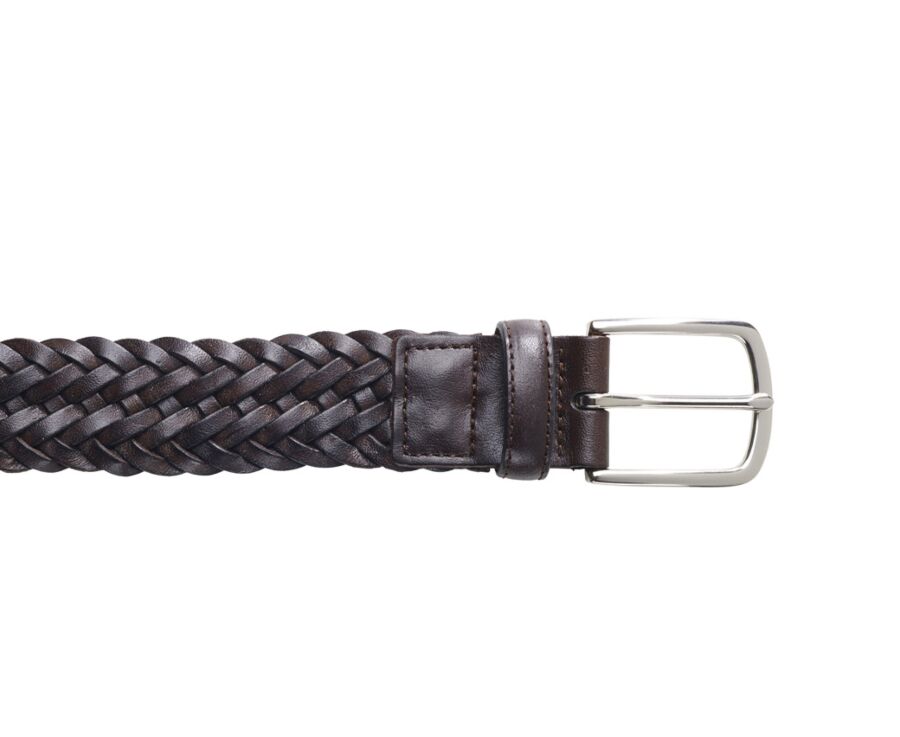 Men's Chocolat Braided Leather Belt - NORTHGATE SILVER